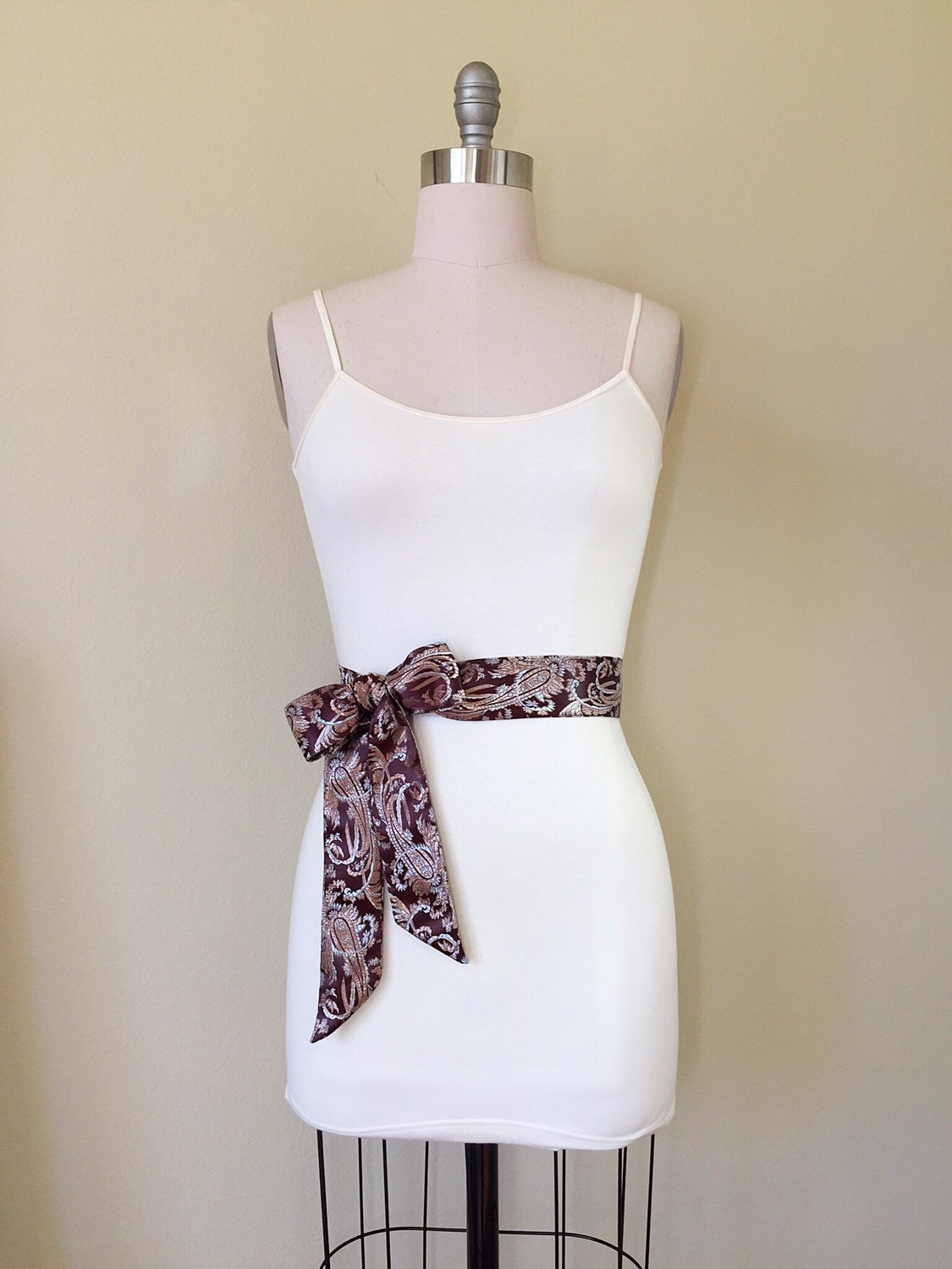 Asian Brocade Sash in Brown, Rose Gold & Silver, Paisley and Floral Sash in Satin Brocade, Obi Belt, Obi Sash, Floral Belt, Satin Swank