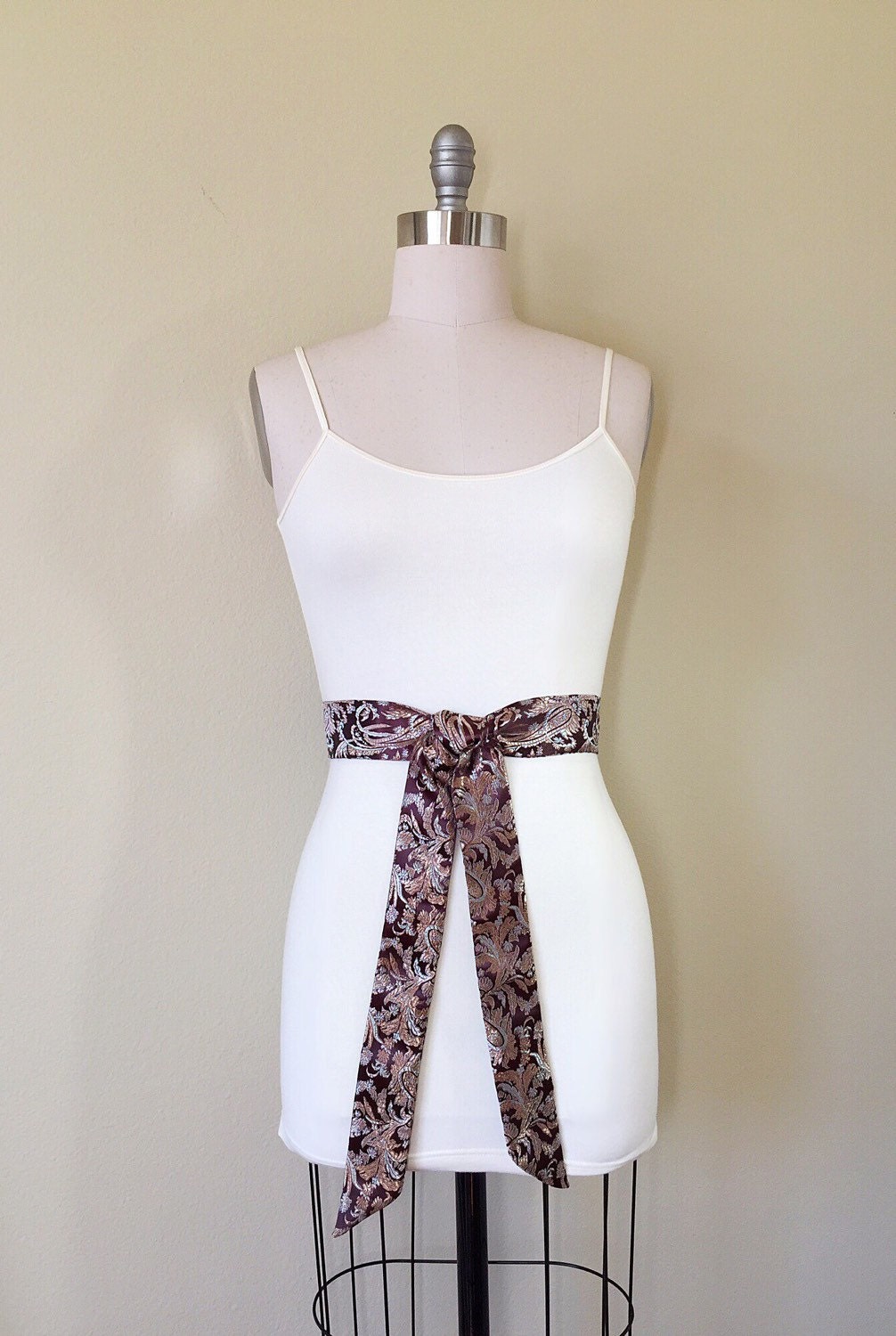 Asian Brocade Sash in Brown, Rose Gold & Silver, Paisley and Floral Sash in Satin Brocade, Obi Belt, Obi Sash, Floral Belt, Satin Swank