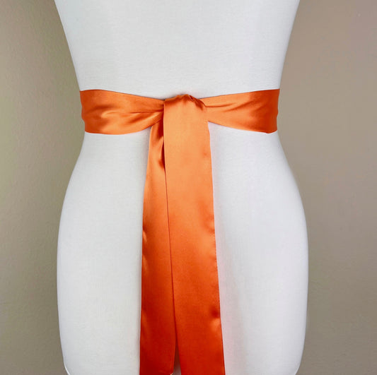 Narrow Light Orange Satin Sash Belt by Satin Swank®