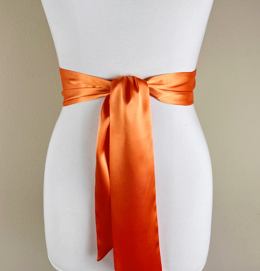 Wide Light Orange Satin Sash Belt by Satin Swank®