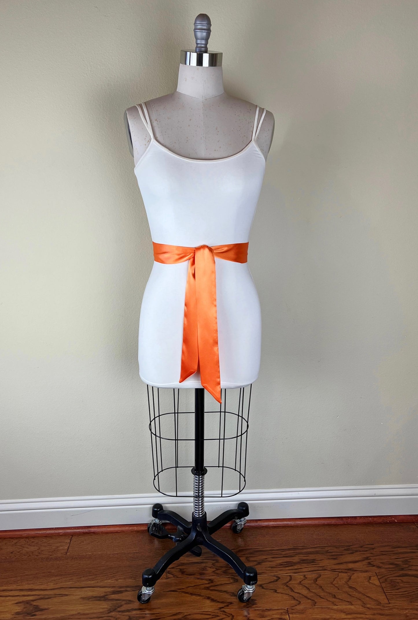 Narrow Light Orange Satin Sash Belt by Satin Swank®
