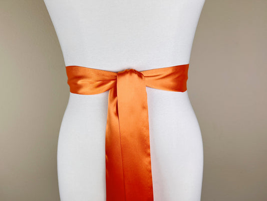 Narrow Light Orange Satin Sash Belt by Satin Swank®