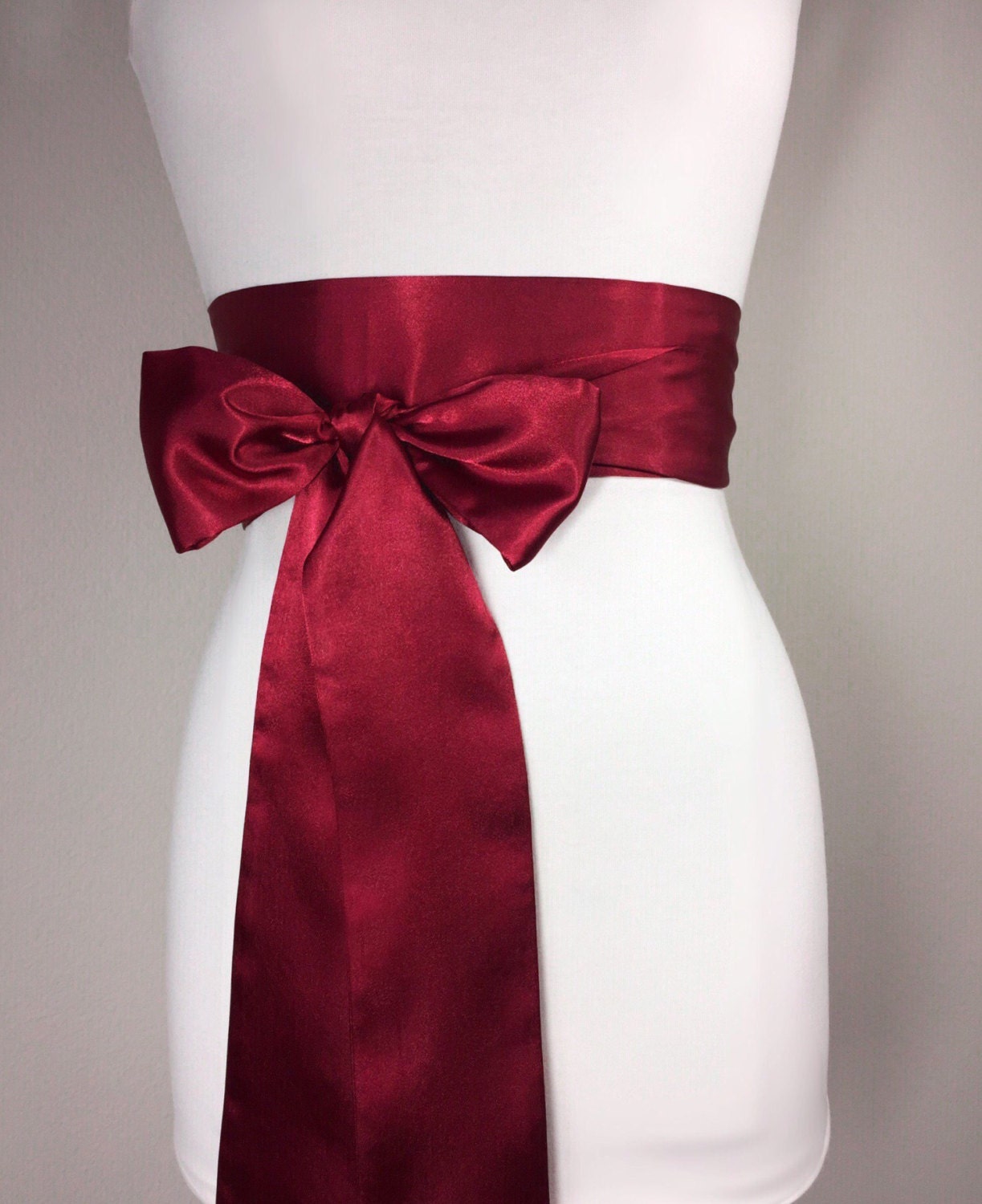 Cranberry Red Sash, Deep Red Satin Sash, Reversible Double Waist Wrap Belt, Dark Red Obi Sash Belt, Bridal Sash Wedding Sash, Satin Swank