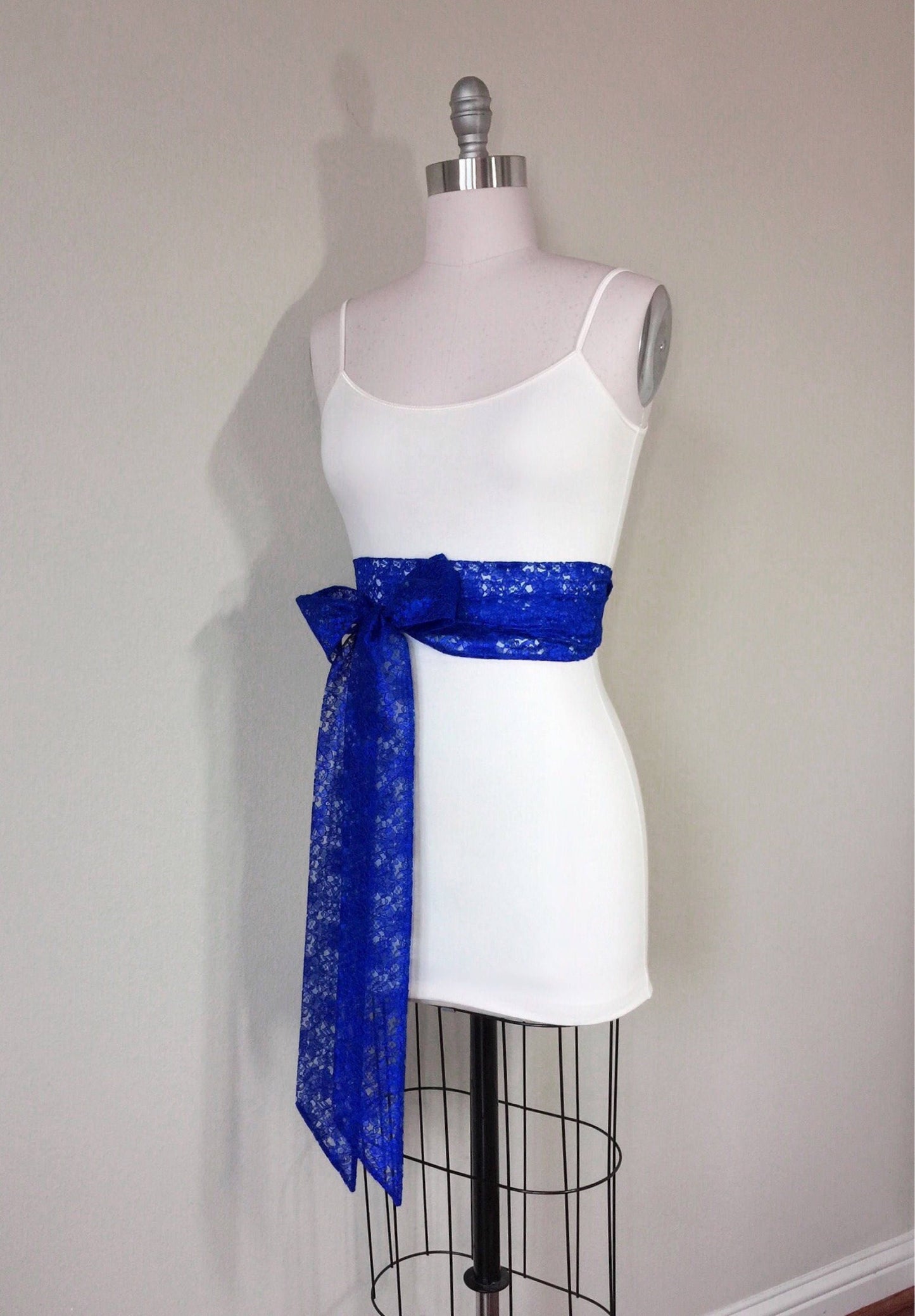 Royal Blue Lace Sash, Royal Lace Sash, Extra Long Wedding Dress Sash, Royal Blue Bridal Sash, Long Length Lace Wrap Belt, Satin Swank