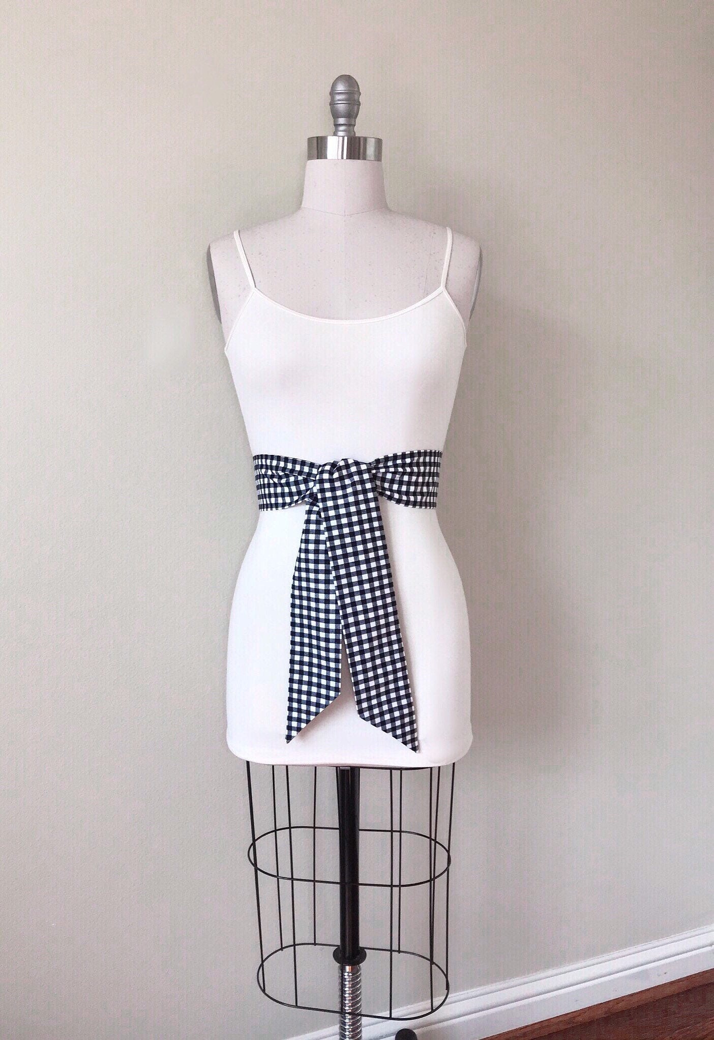 Mini Buffalo Plaid in Black & White, Gingham Plaid Sash, Black White Checkered Sash, Black White Sash Belt, Black Gingham Belt, Satin Swank