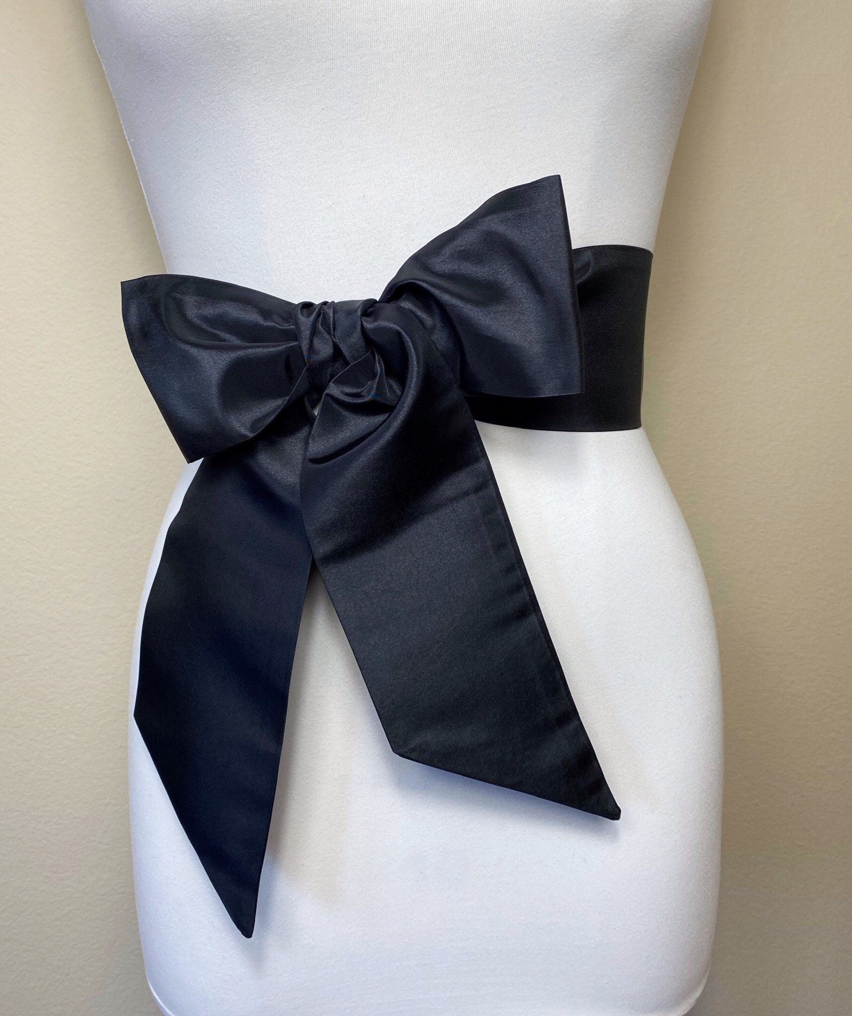 Crisp Taffeta Sash in Black, Black Taffeta Sash, Taffeta Bow Belt, Formal Dress Sash, Black Taffeta Waist Sash, Satin Swank