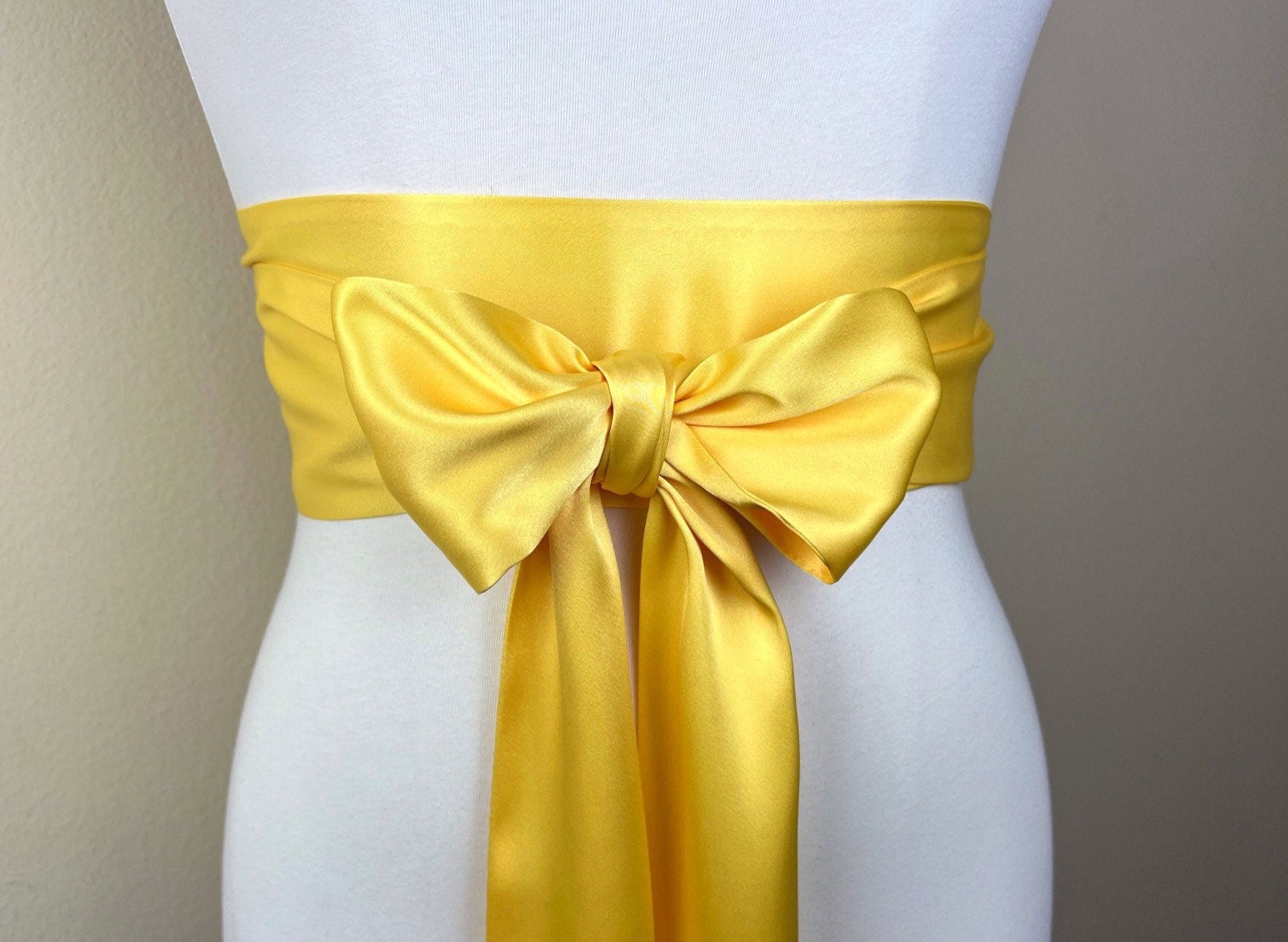 Sunny Yellow Satin Sash, Extra Long Yellow Sash, Wide Yellow Dress Sash, Yellow Belt, Yellow Bridesmaid, Wedding Dress Sash, Satin Swank