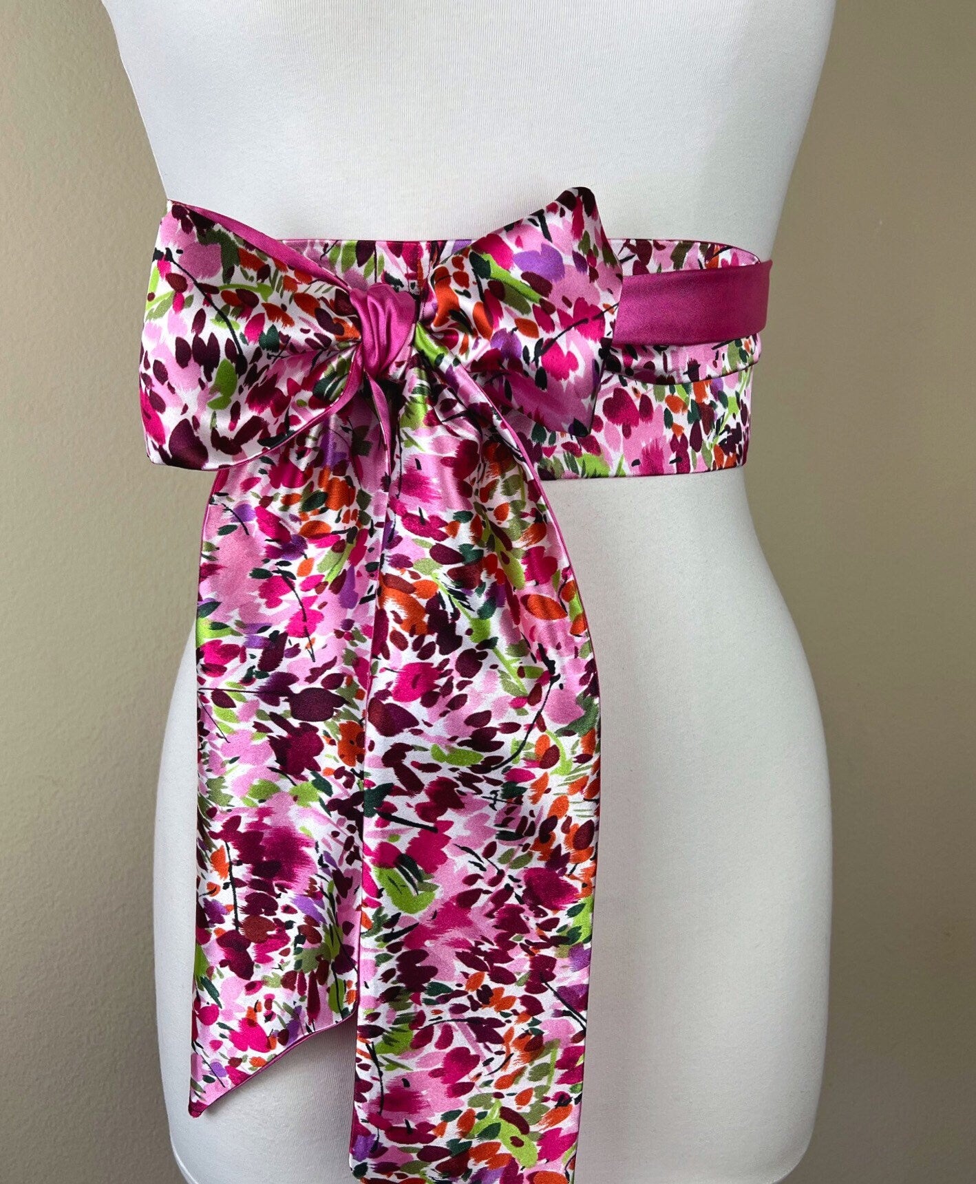 Extra Long Multi Pink Floral Print Sash Belt by Satin Swank®