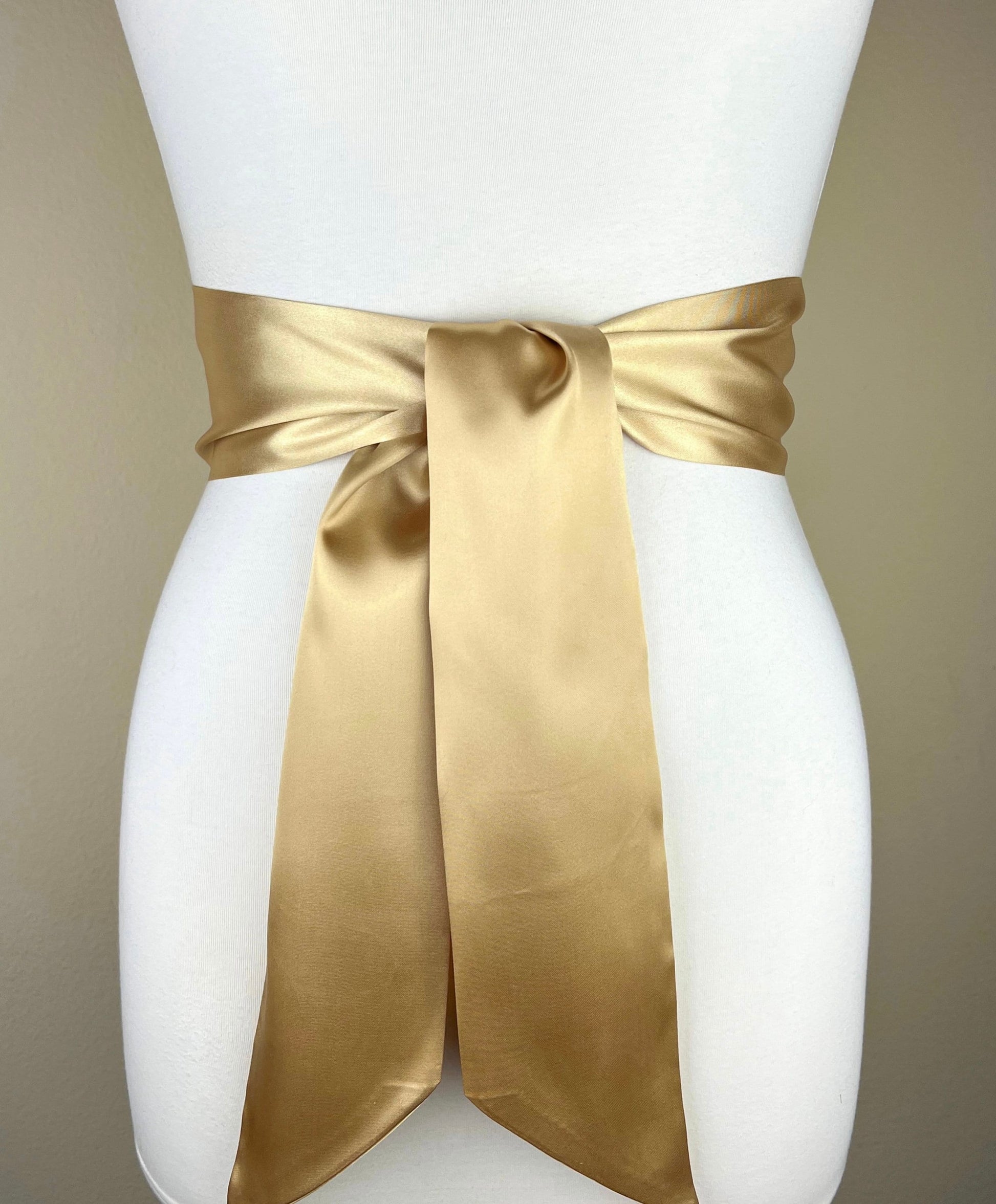 Wide Pale Gold Satin Sash Belt by Satin Swank - 60 Wide Pale Gold Satin Sash Belt by Satin Swank - 60