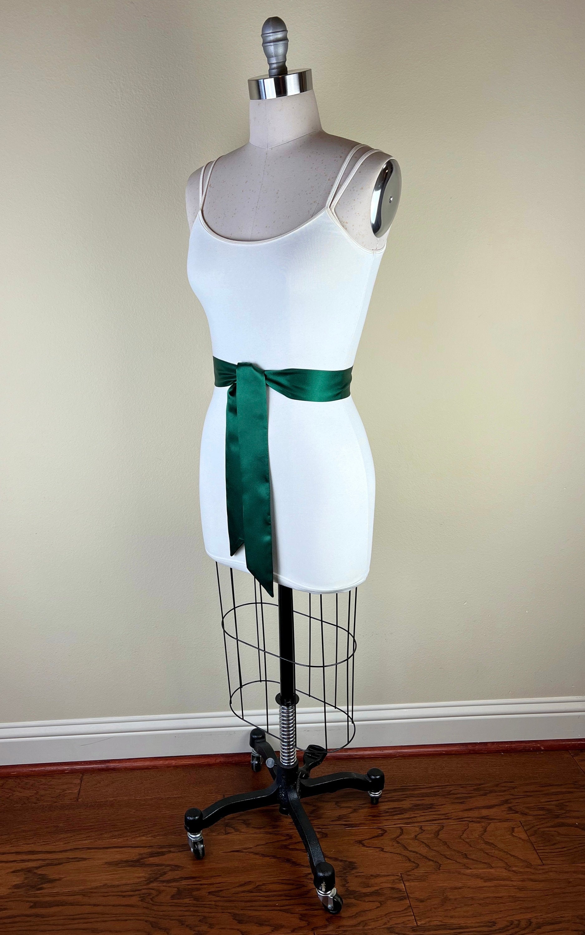Narrow Hunter Green Satin Sash Belt by Satin Swank Narrow Hunter Green Satin Sash Belt by Satin Swank