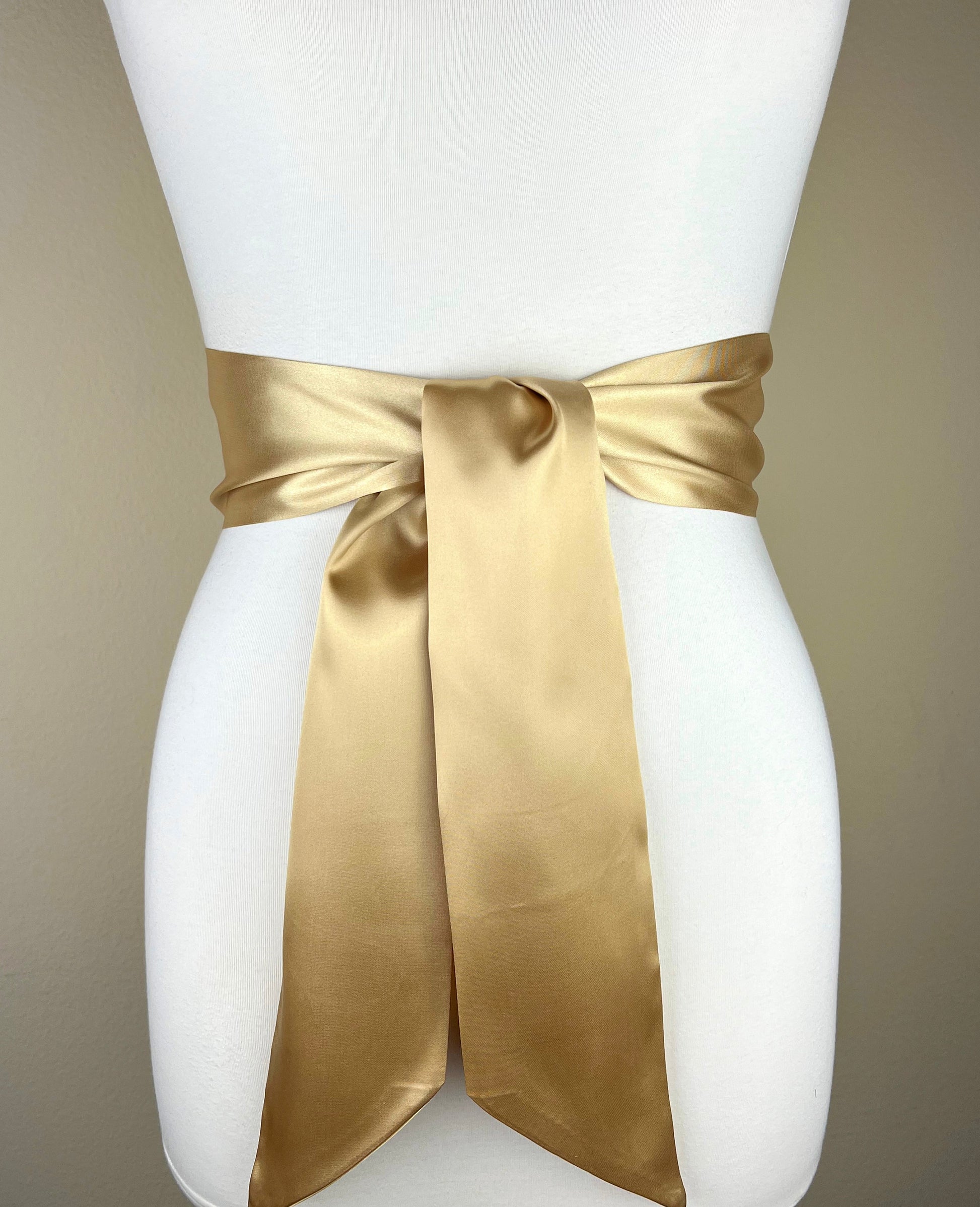 Wide Pale Gold Satin Sash Belt by Satin Swank - 60 Wide Pale Gold Satin Sash Belt by Satin Swank - 60