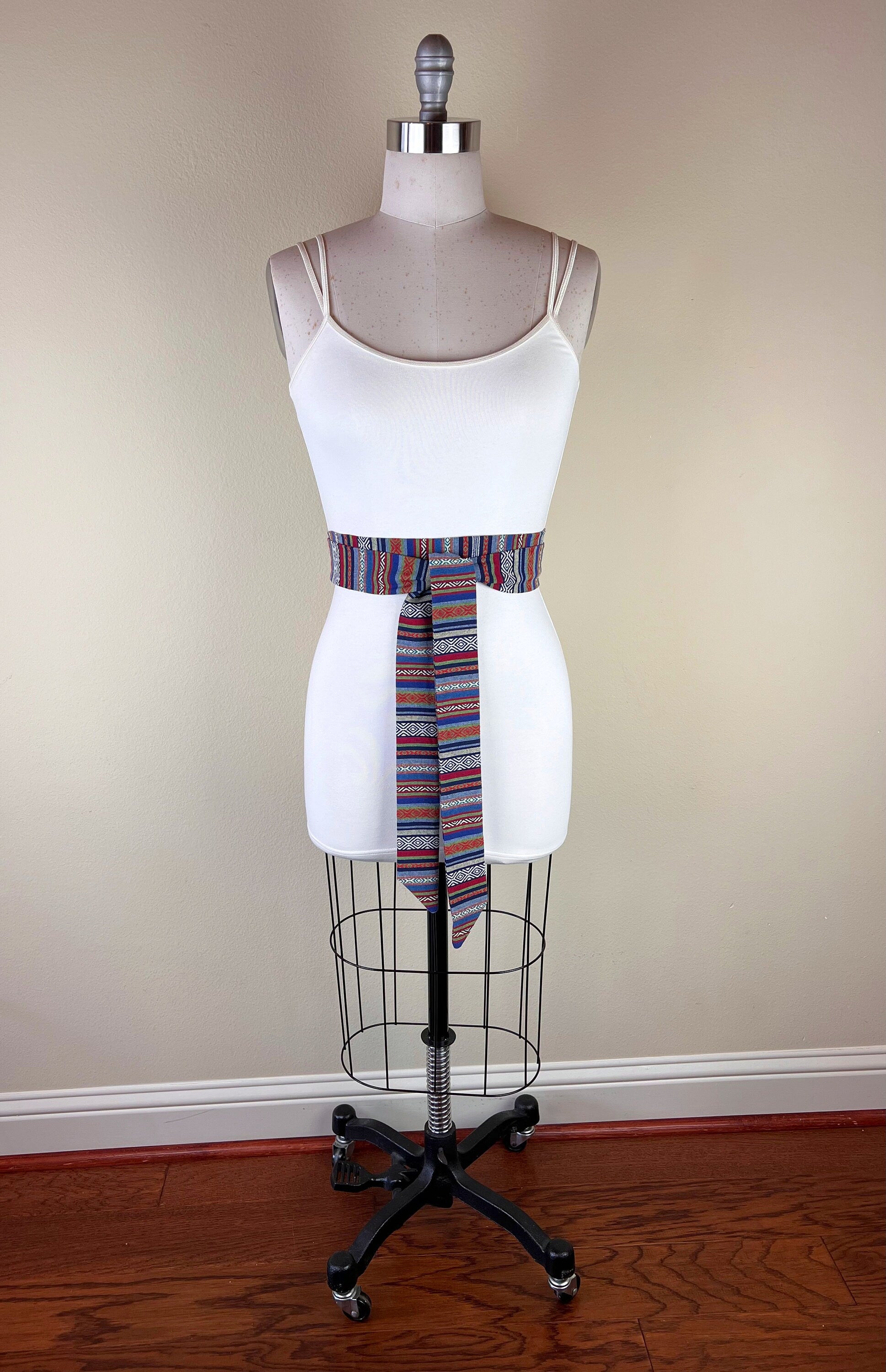 Aztec Sash, Tribal Sash, Woven Ethnic Print Sash, Native American Belt, Boho Accessories, Festival Print Waist Sash, Wrap Belt, Satin Swank