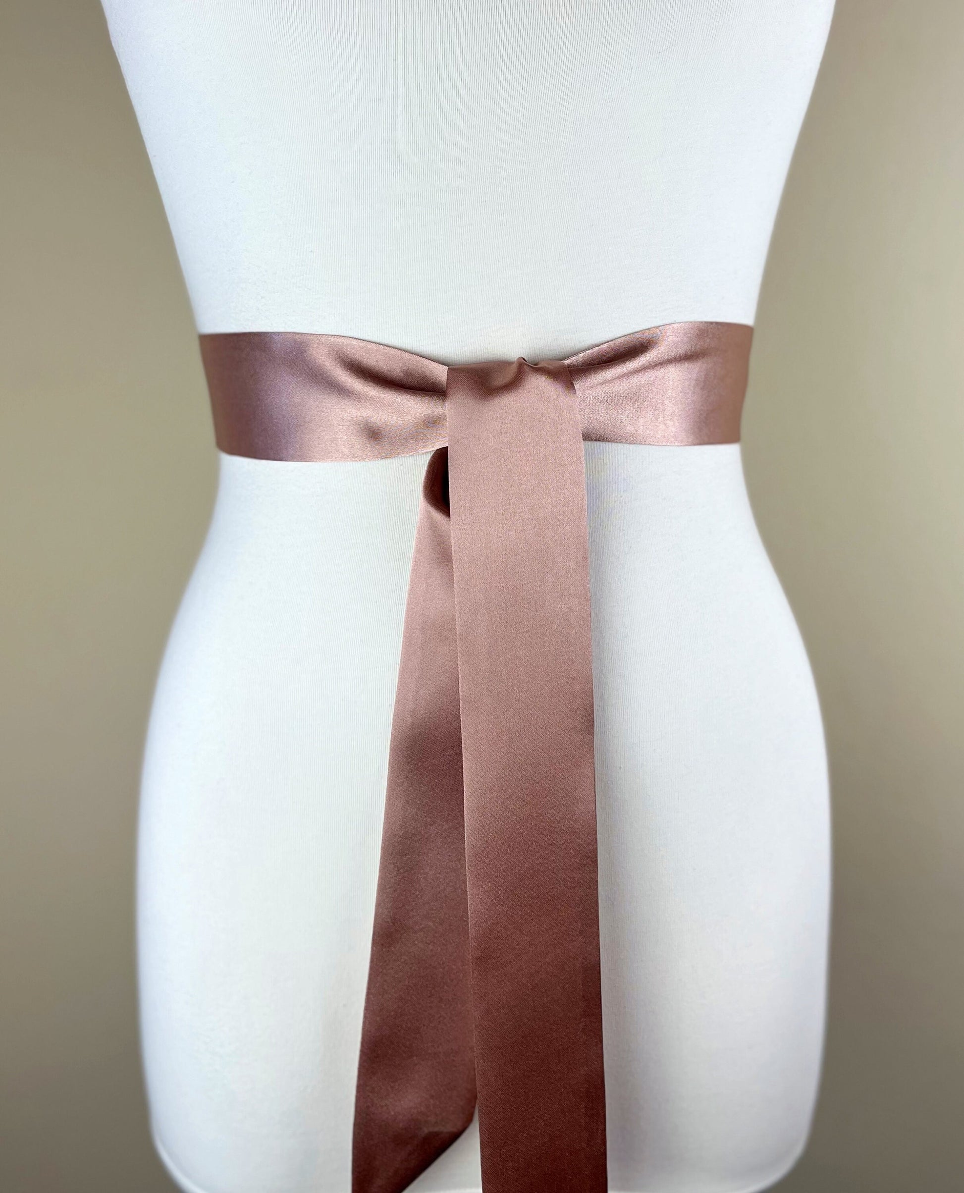 Narrow Rose Gold Satin Sash Belt by Satin Swank Narrow Rose Gold Satin Sash Belt by Satin Swank