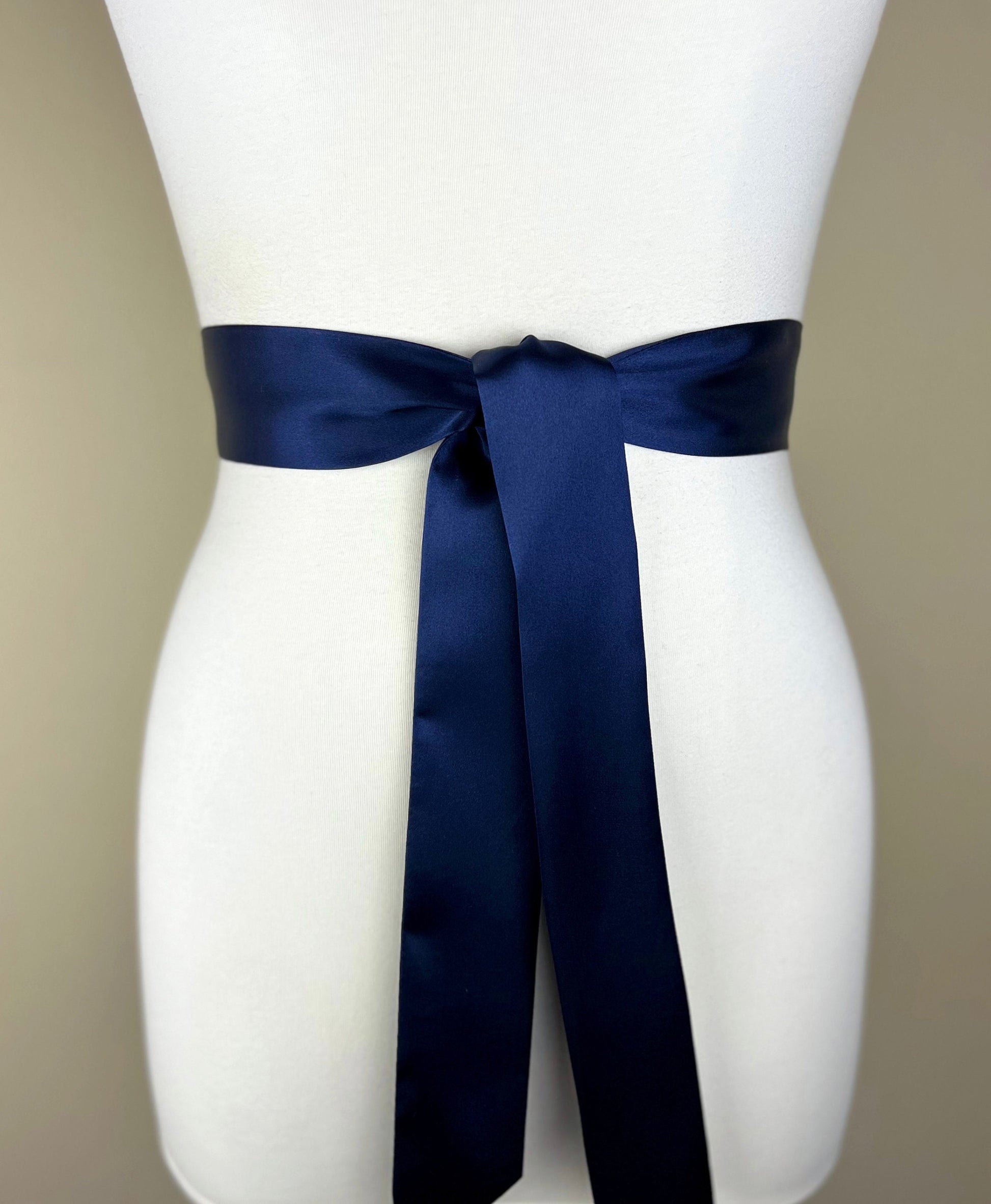 navy blue sash for wedding dress Navy Double Faced Satin Ribbon Sash Belt