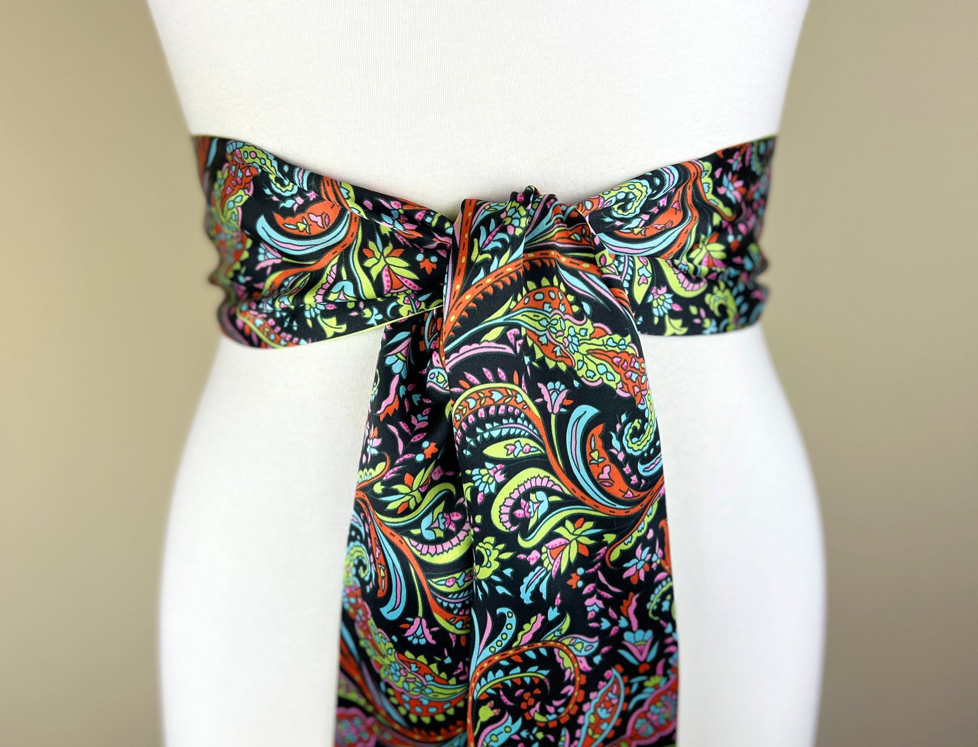 Wide Black Floral Sash, Black Satin Sash, Flourish Print Sash, Black Dress Sash, Floral Print Sash, Floral Satin Sash Belt, Satin Swank
