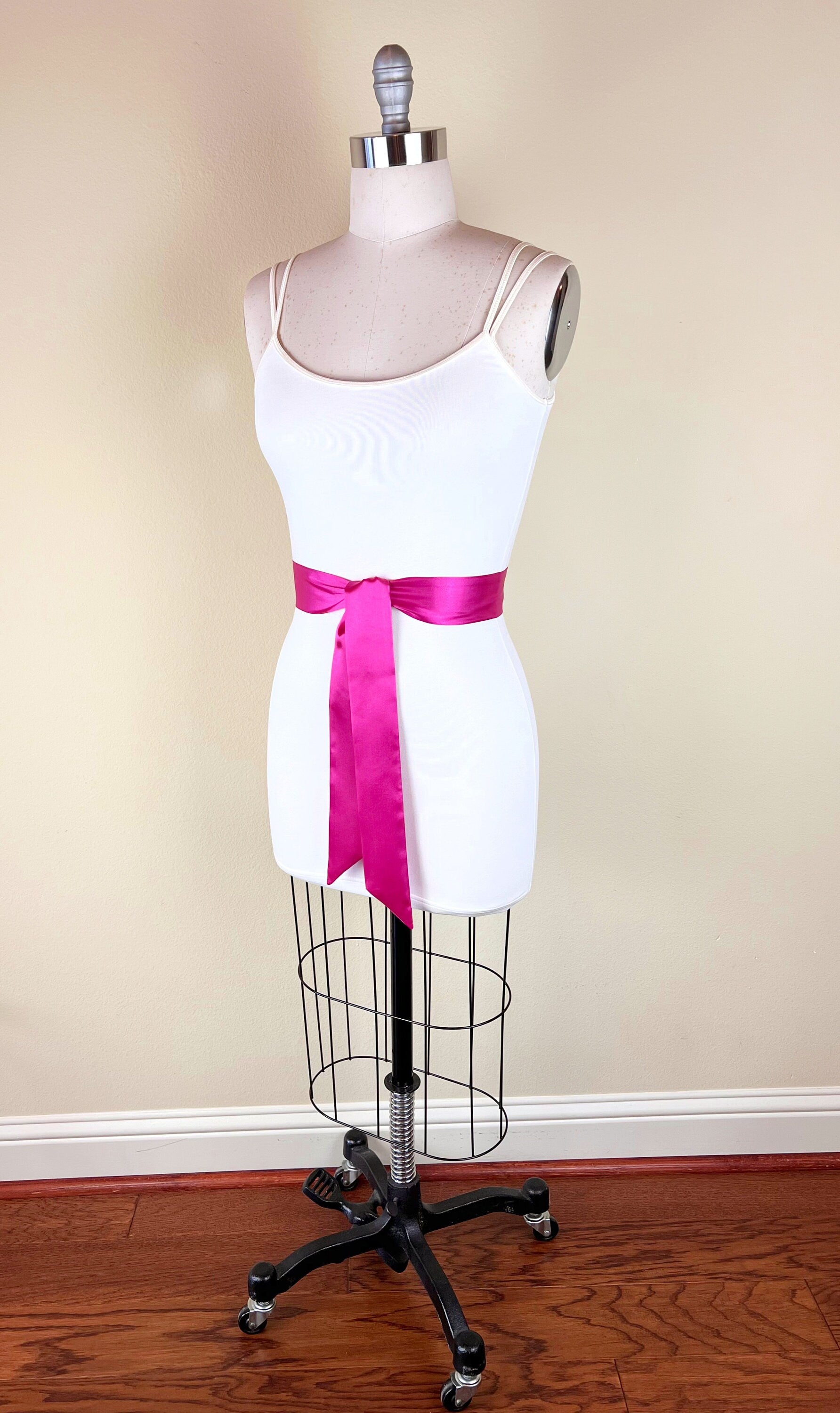Narrow Hot Pink Satin Sash Belt by Satin Swank - 60 Narrow Hot Pink Satin Sash Belt by Satin Swank - 60