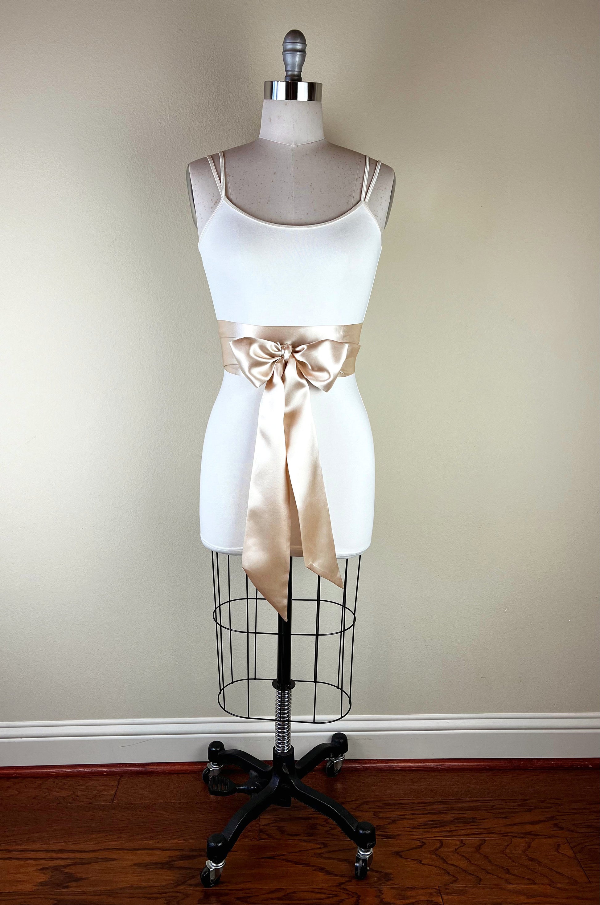 Extra Long Champagne Satin Sash Belt by Satin Swank Extra Long Champagne Satin Sash Belt by Satin Swank