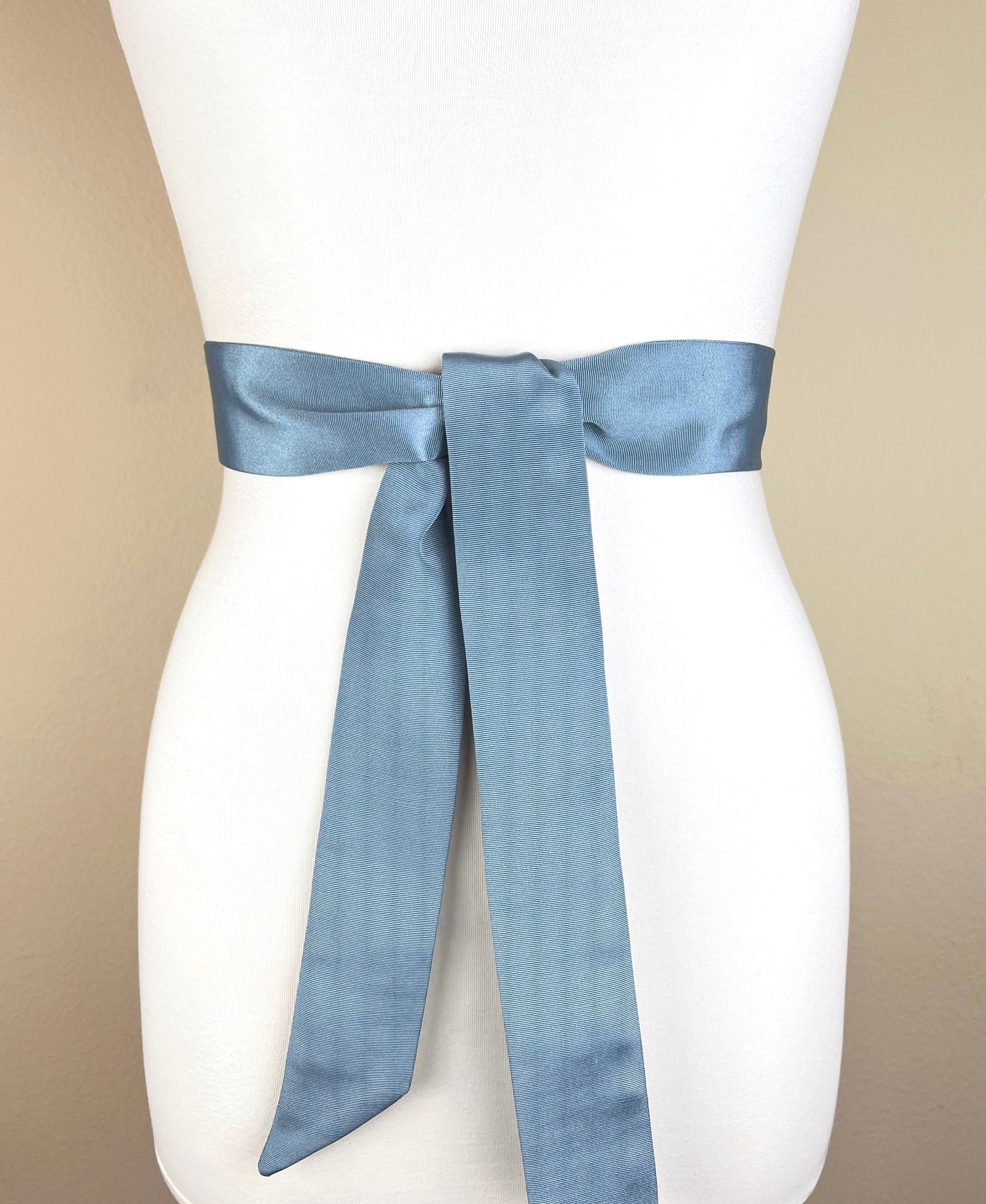 Narrow Smoke Blue Satin Sash, Ribbed Smoke Blue Sash Belt, Blue Gray Wedding Dress Sash, Bridal Sash, Gray Blue Satin Sash Belt, Satin Swank