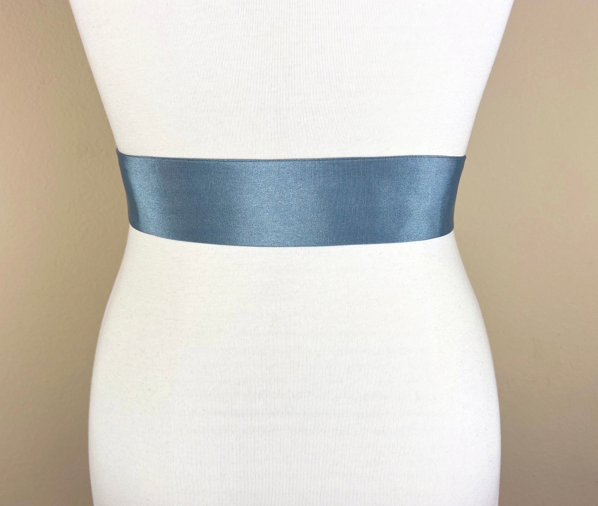 Narrow Smoke Blue Satin Sash, Ribbed Smoke Blue Sash Belt, Blue Gray Wedding Dress Sash, Bridal Sash, Gray Blue Satin Sash Belt, Satin Swank