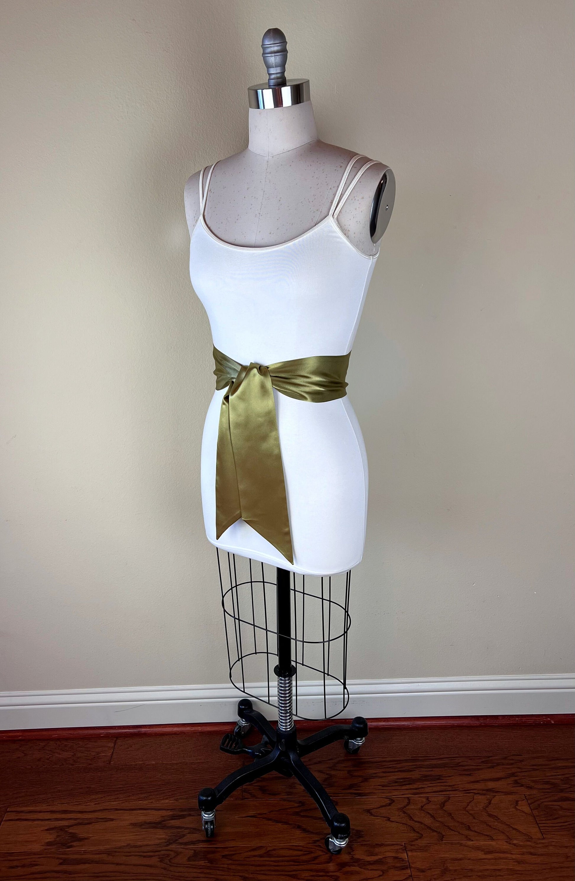 Wide Light Olive Green Satin Sash Belt by Satin Swank Wide Light Olive Green Satin Sash Belt by Satin Swank