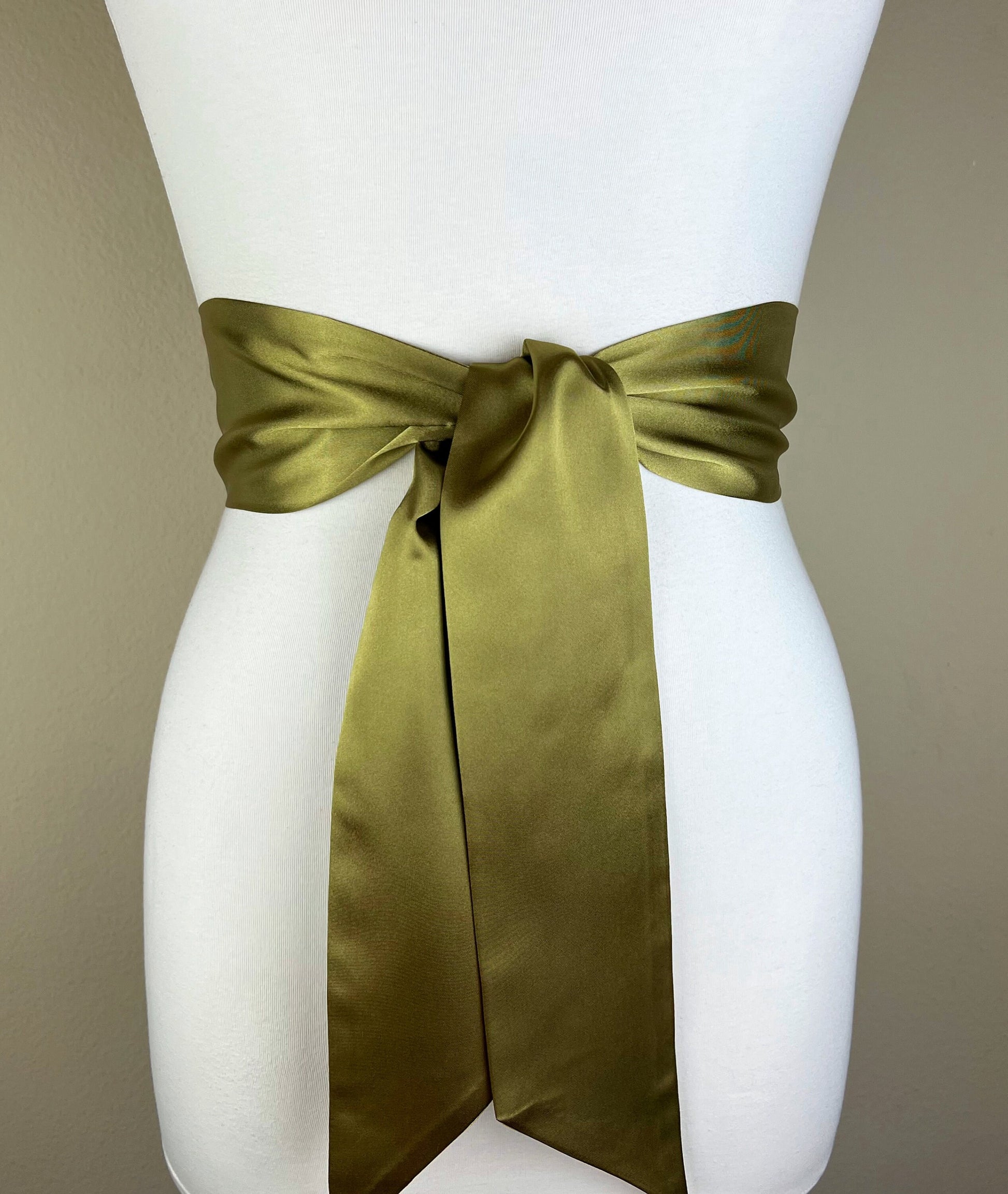 Wide Light Olive Green Satin Sash Belt by Satin Swank Wide Light Olive Green Satin Sash Belt by Satin Swank
