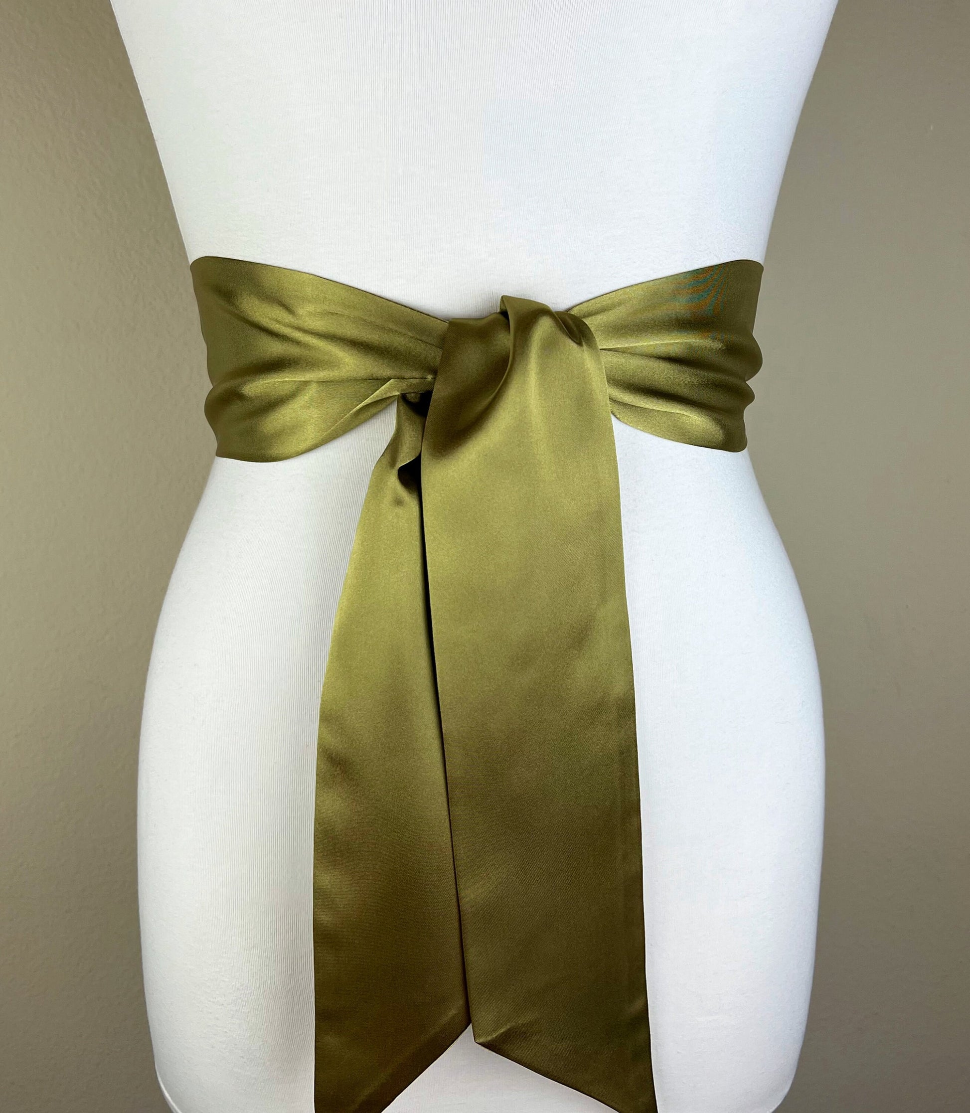 Wide Light Olive Green Satin Sash Belt by Satin Swank - 60 Wide Light Olive Green Satin Sash Belt by Satin Swank - 60