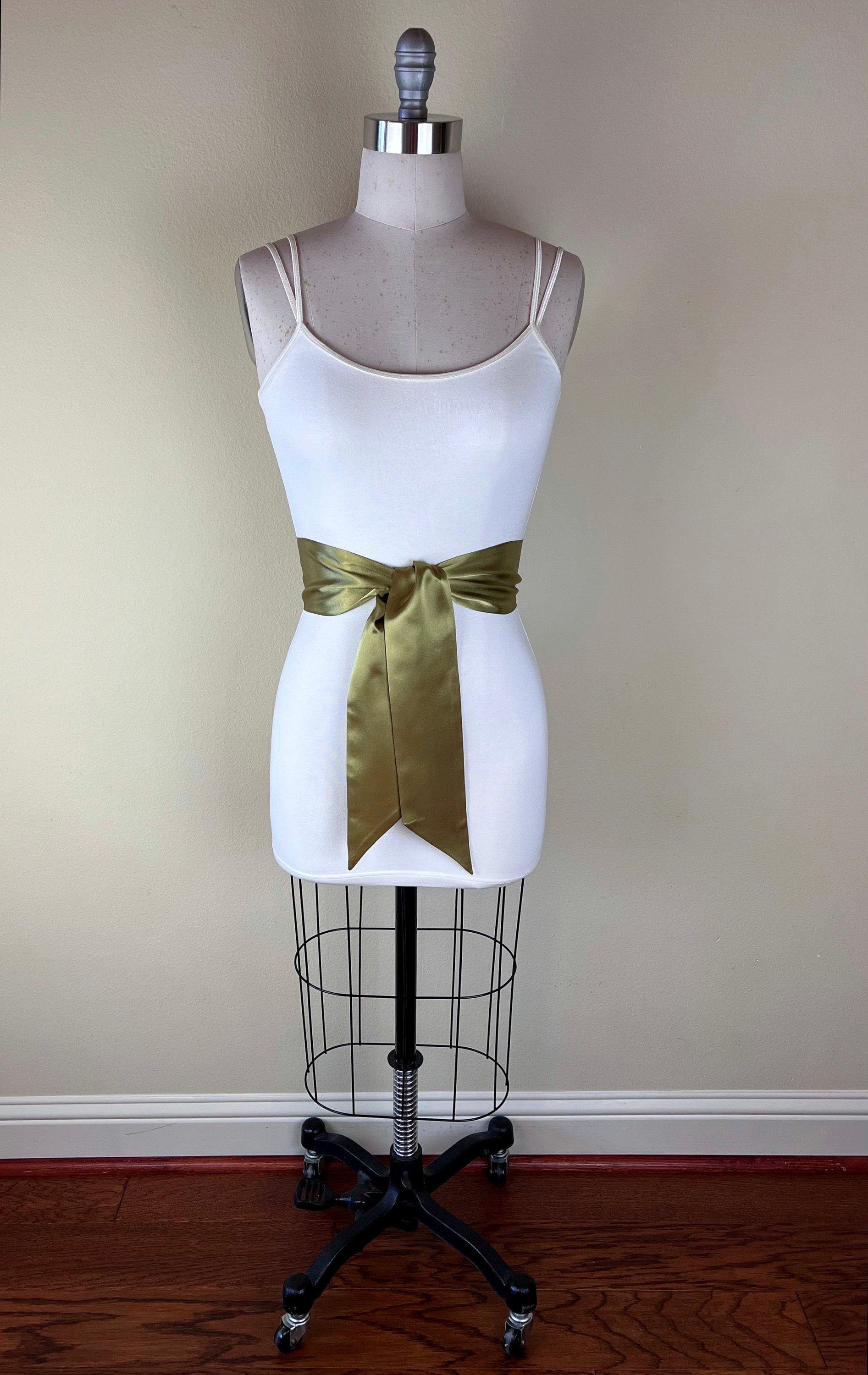 Wide Light Olive Green Satin Sash Belt by Satin Swank Wide Light Olive Green Satin Sash Belt by Satin Swank