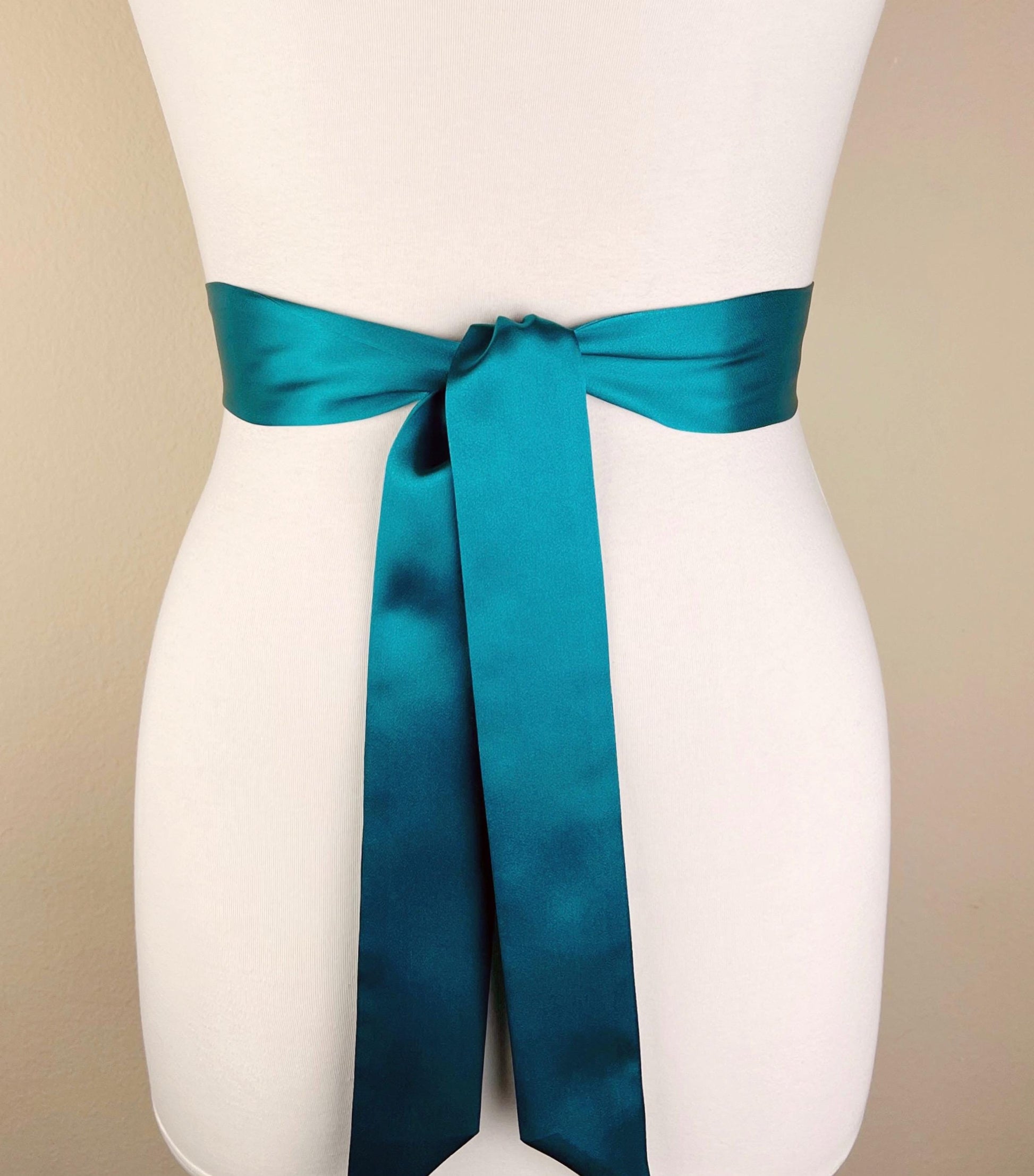 Narrow Teal Satin Sash Belt by Satin Swank®