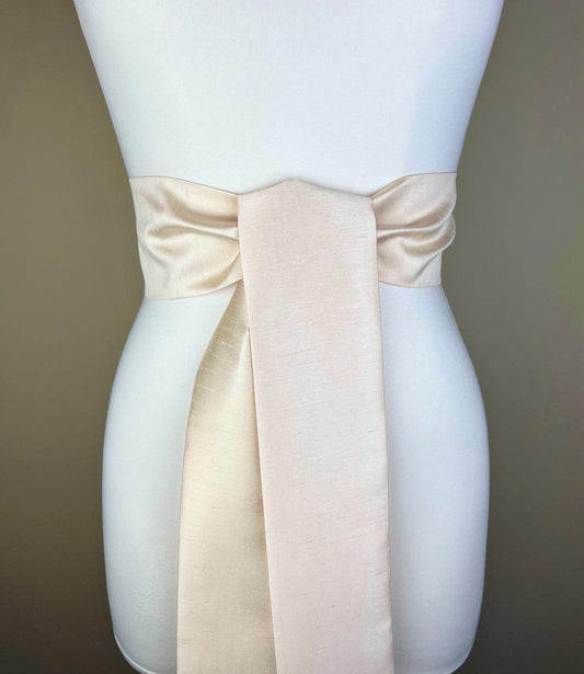 Wide Textured Light Golden Champagne Sash Belt, Golden Champagne Dupioni Sash, Champagne Dress Sash, Champagne Wedding & Bridesmaid Sash