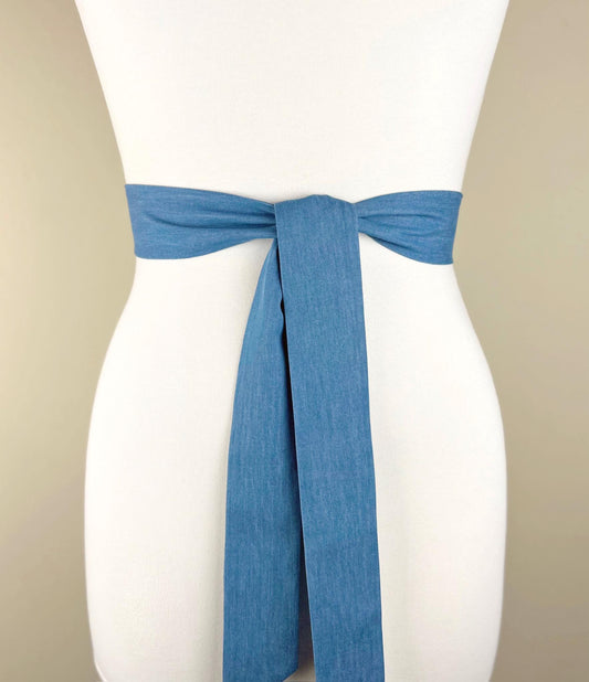 Narrow Denim Sash, Light Wash Denim Sash, Denim Belt, Faded Denim Accessories, Sash Belt, Light Denim Belt, Denim Accessories, Satin Swank